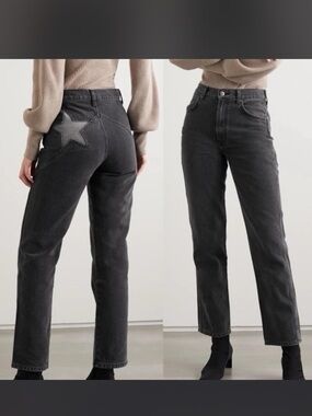 Reformation Black Straight Leg Jeans with Back Star